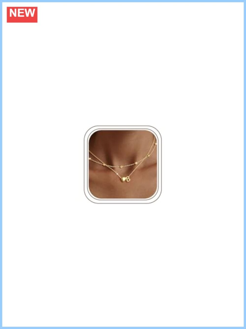 Layered Heart Initial Necklace with Choker 14K Gold Plated Women's Pendant